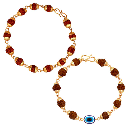 Combo of Rudraksha Beaded Evil Eye Bracelets