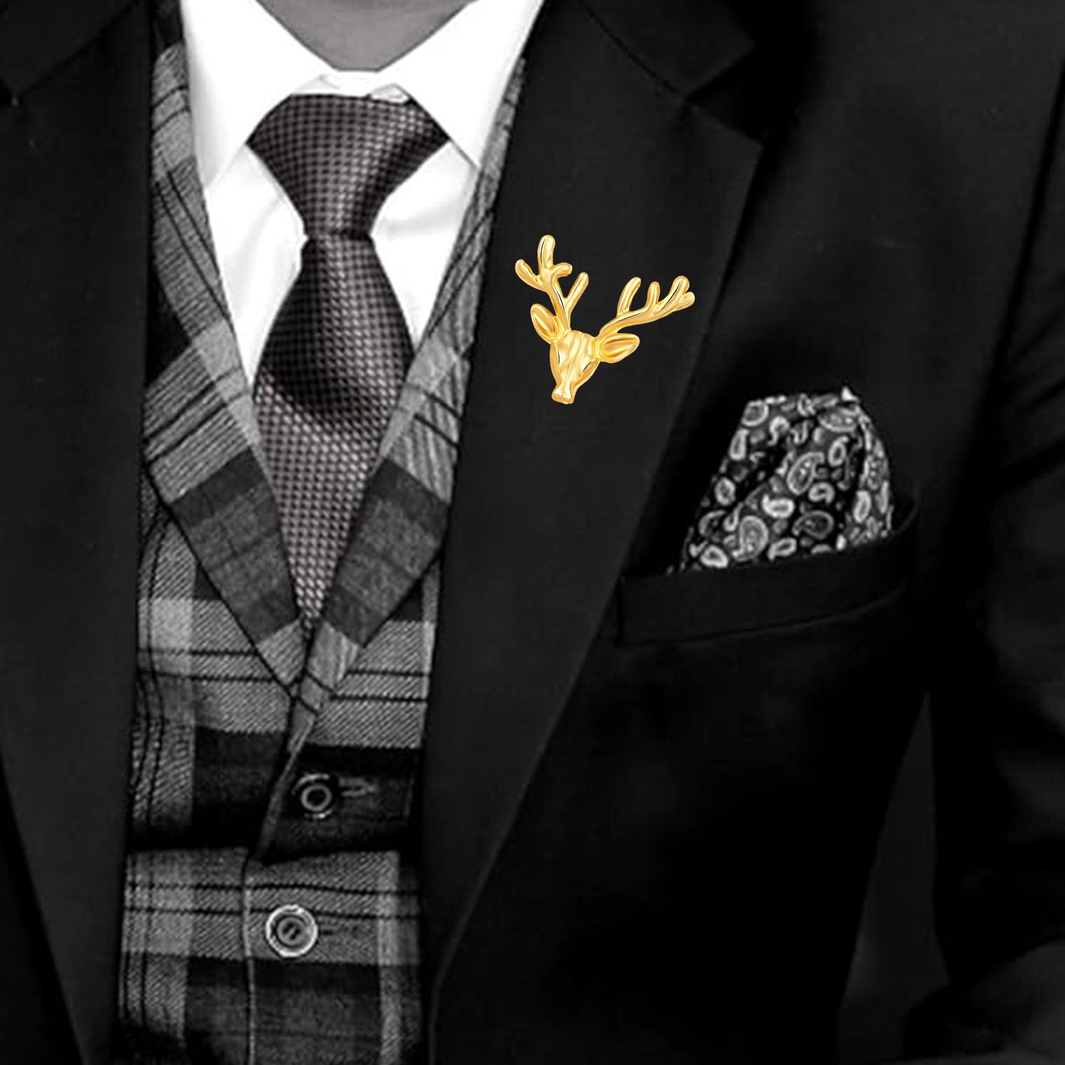 Combo of Deer-Face Shaped Wedding Brooch/Lapel Pin