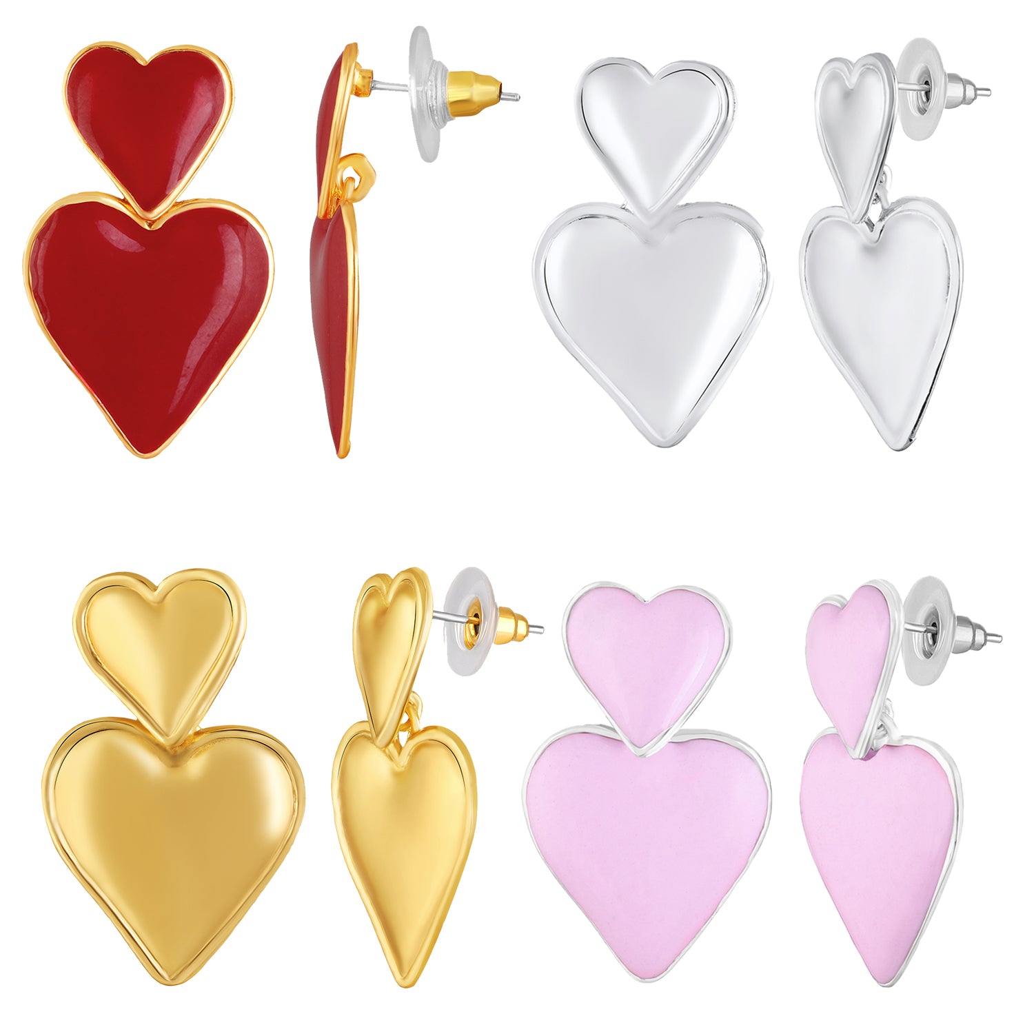 Combo of 4 Dual Heart Drop Earrings