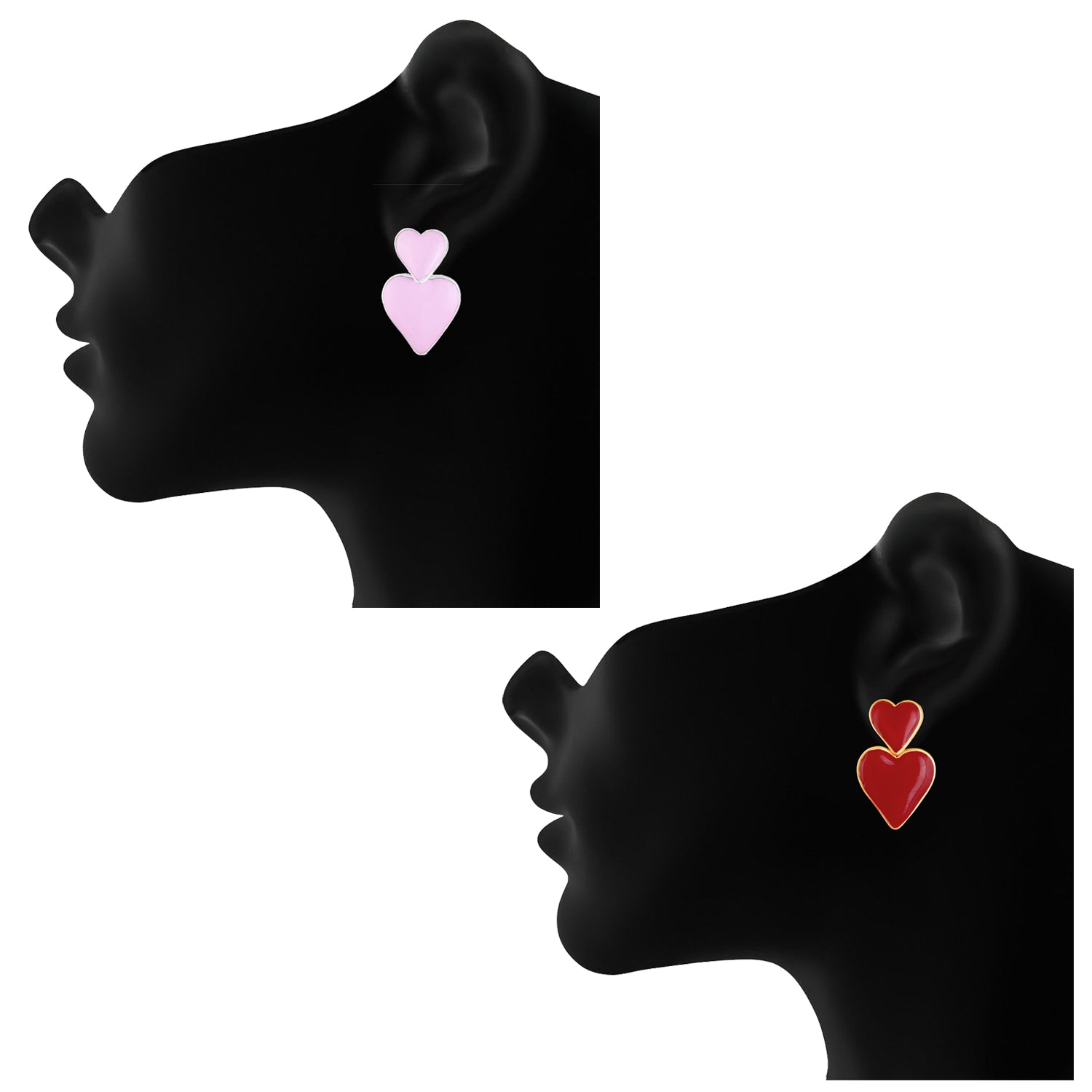 Pink & Red Meenakari Work Dual Heart Drop Earrings