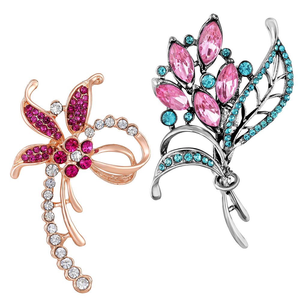 Combo of 2 Flower Shaped Studded Wedding Brooches / Lapel Pin