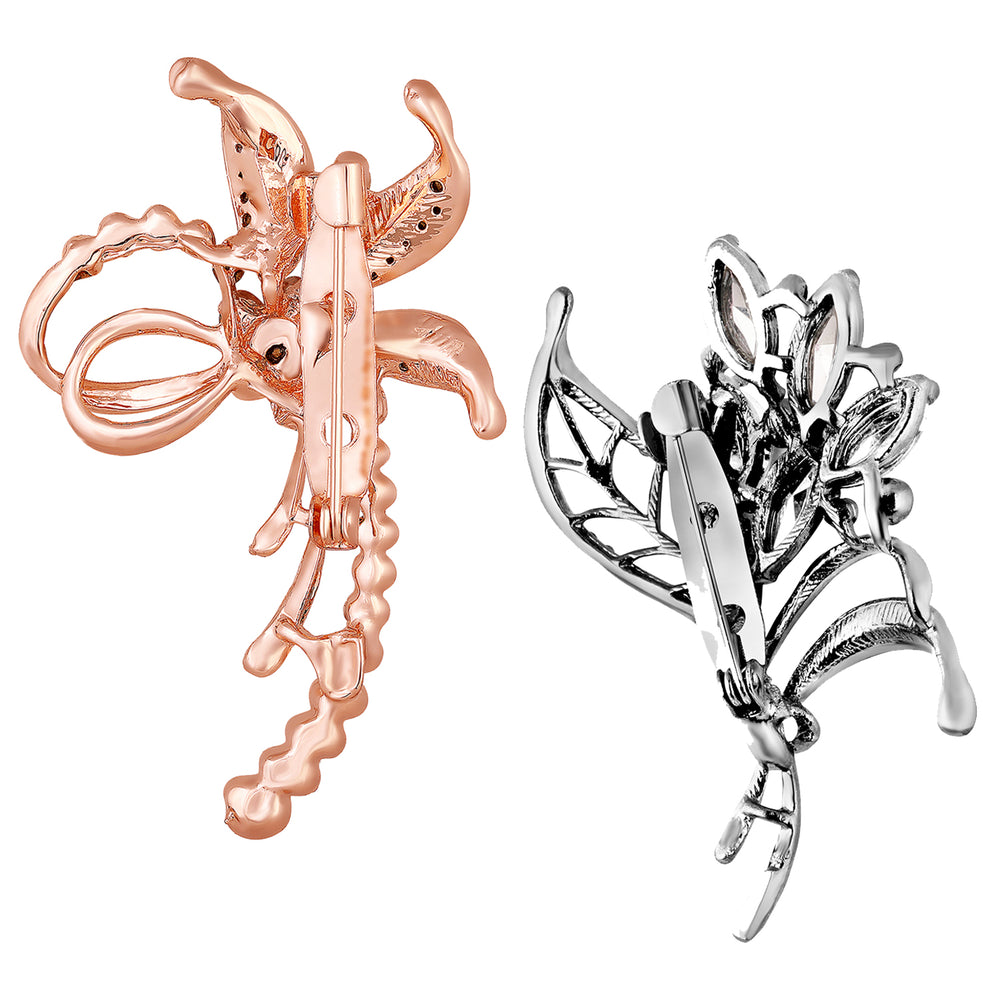 Combo of 2 Flower Shaped Studded Wedding Brooches / Lapel Pin