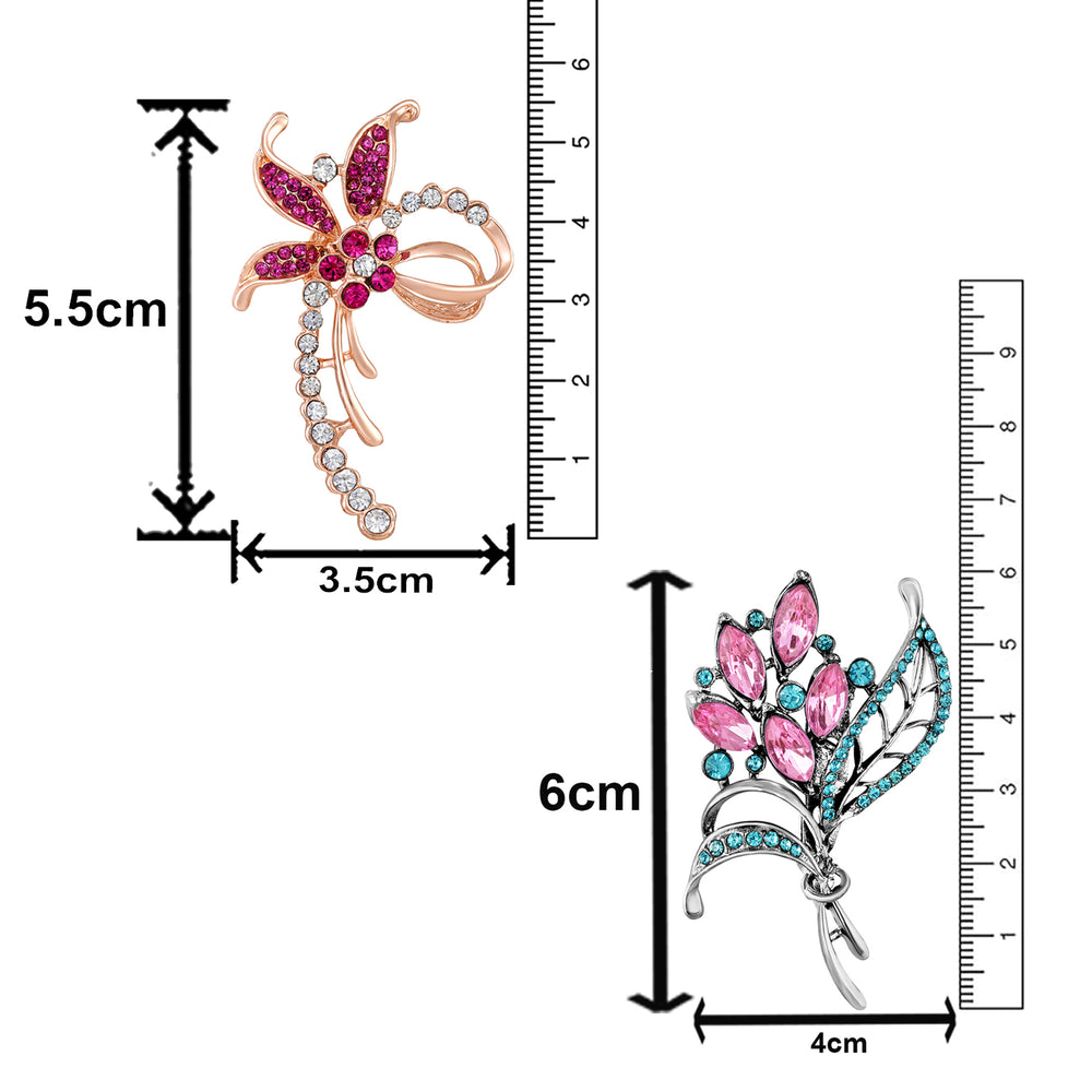 Combo of 2 Flower Shaped Studded Wedding Brooches / Lapel Pin