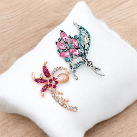 Combo of 2 Flower Shaped Studded Wedding Brooches / Lapel Pin