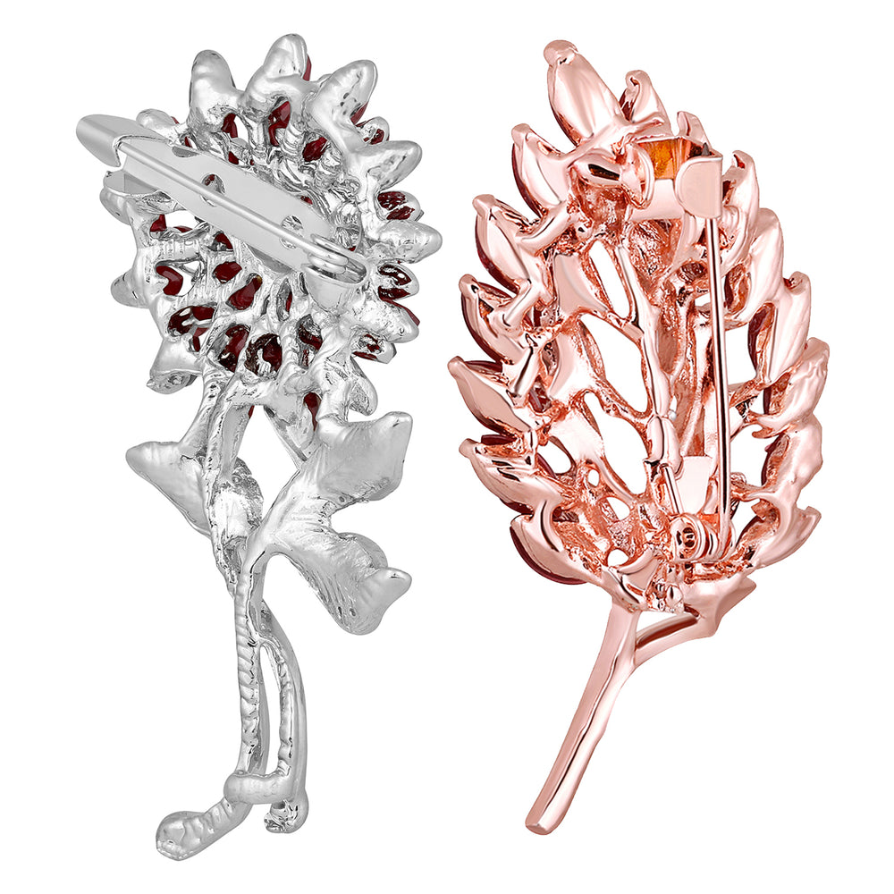 Combo of Leaf and Sunflower Shape Studed Wedding Brooch / Lapel Pin