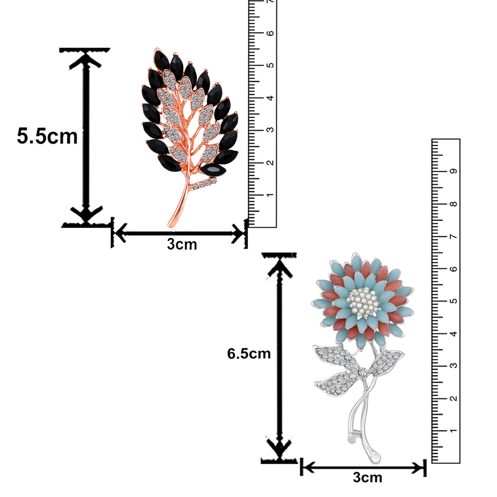 Combo of Leaf and Sunflower Shape Studed Wedding Brooch / Lapel Pin