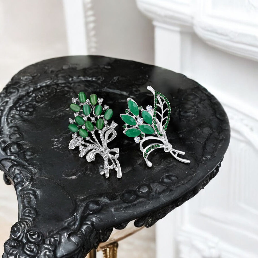 Combo of 2 Flower Shaped Studded Wedding Brooches / Lapel Pin