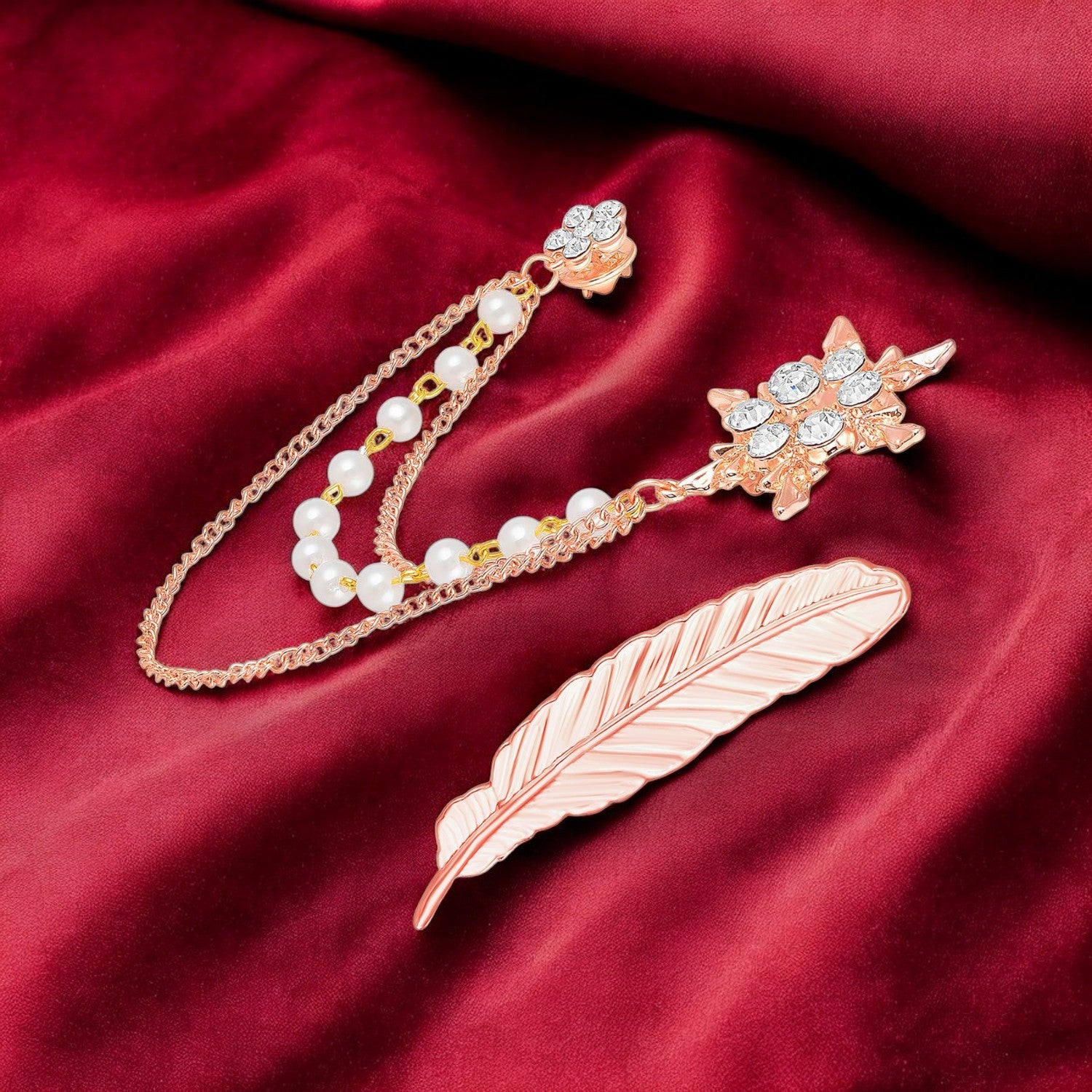 Combo of Leaf and Floral Layered Chain Brooches for Wedding