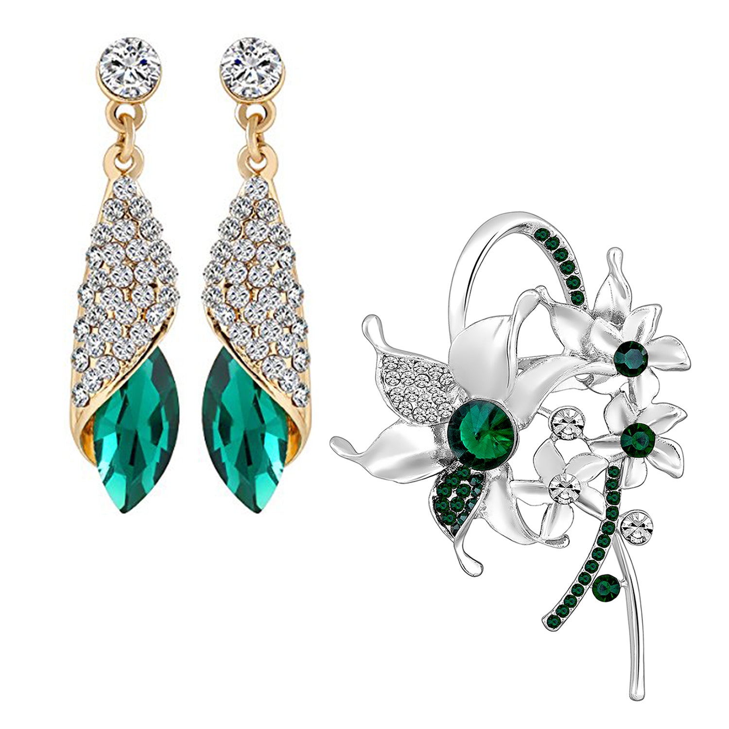 Combo of Floral Saree Pin Brooch and Dangler Earring