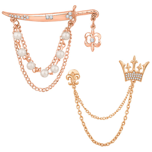 Combo of Crown and Sword-Shaped Layered Chain Brooch