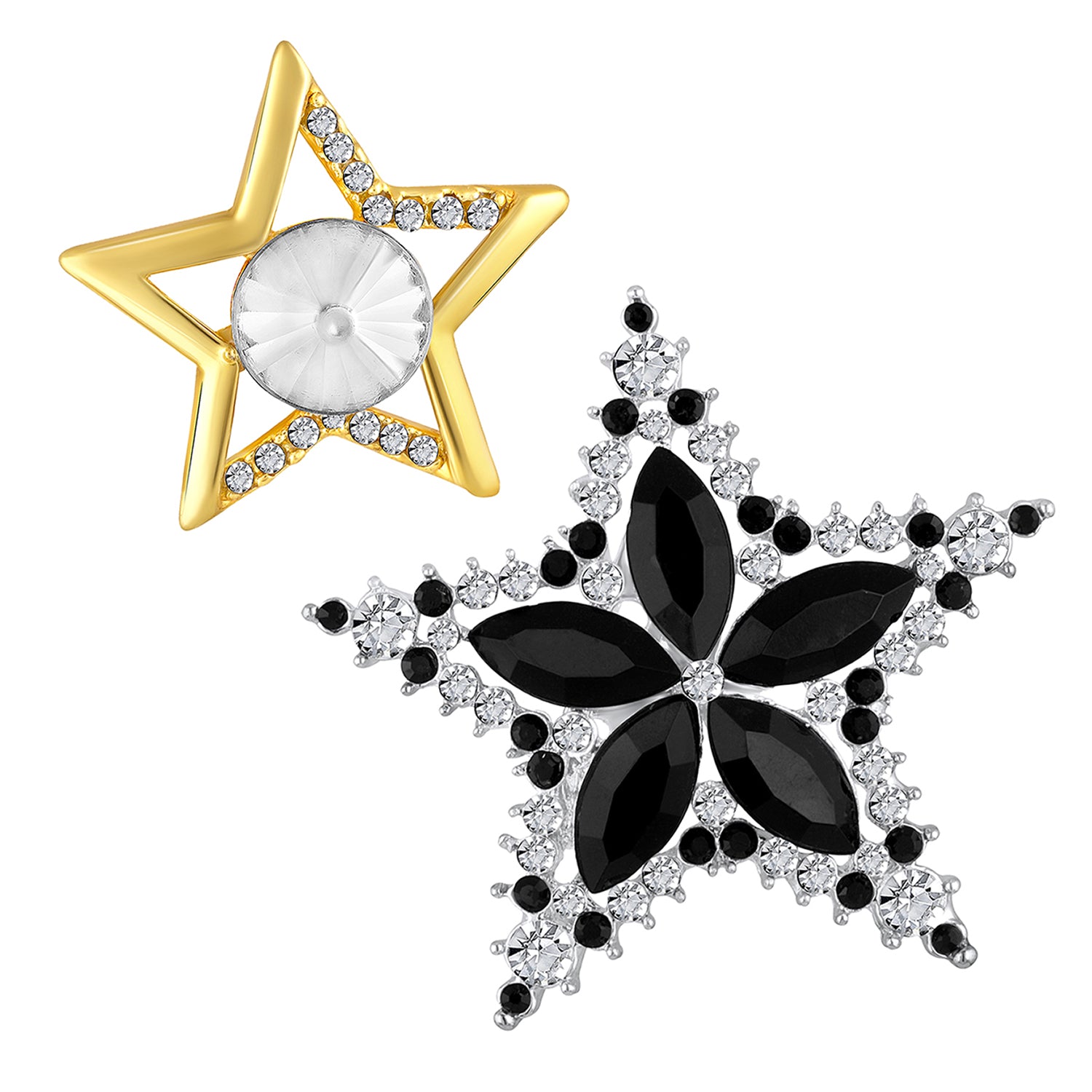 Combo on 2 Shiny Crystals Star Unisex Brooch / Lapel Pin