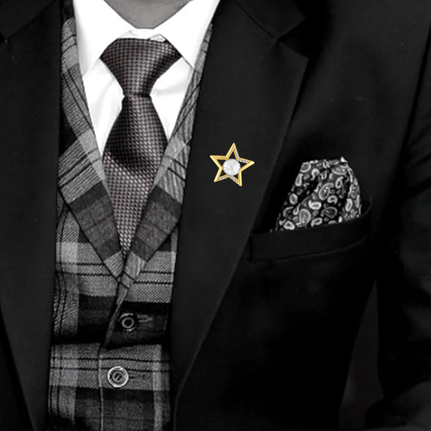 Combo on 2 Shiny Crystals Star Unisex Brooch / Lapel Pin