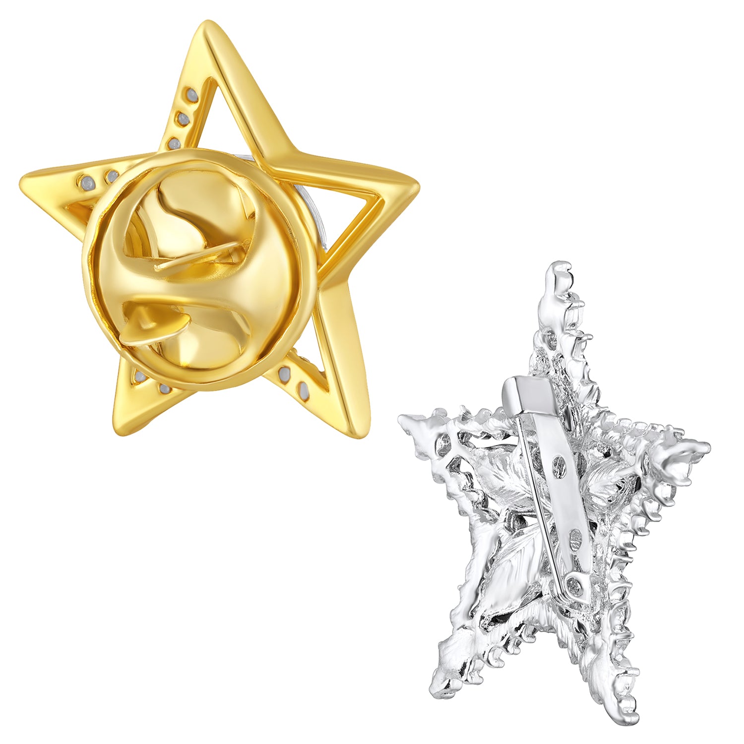 Combo on 2 Shiny Crystals Star Unisex Brooch / Lapel Pin