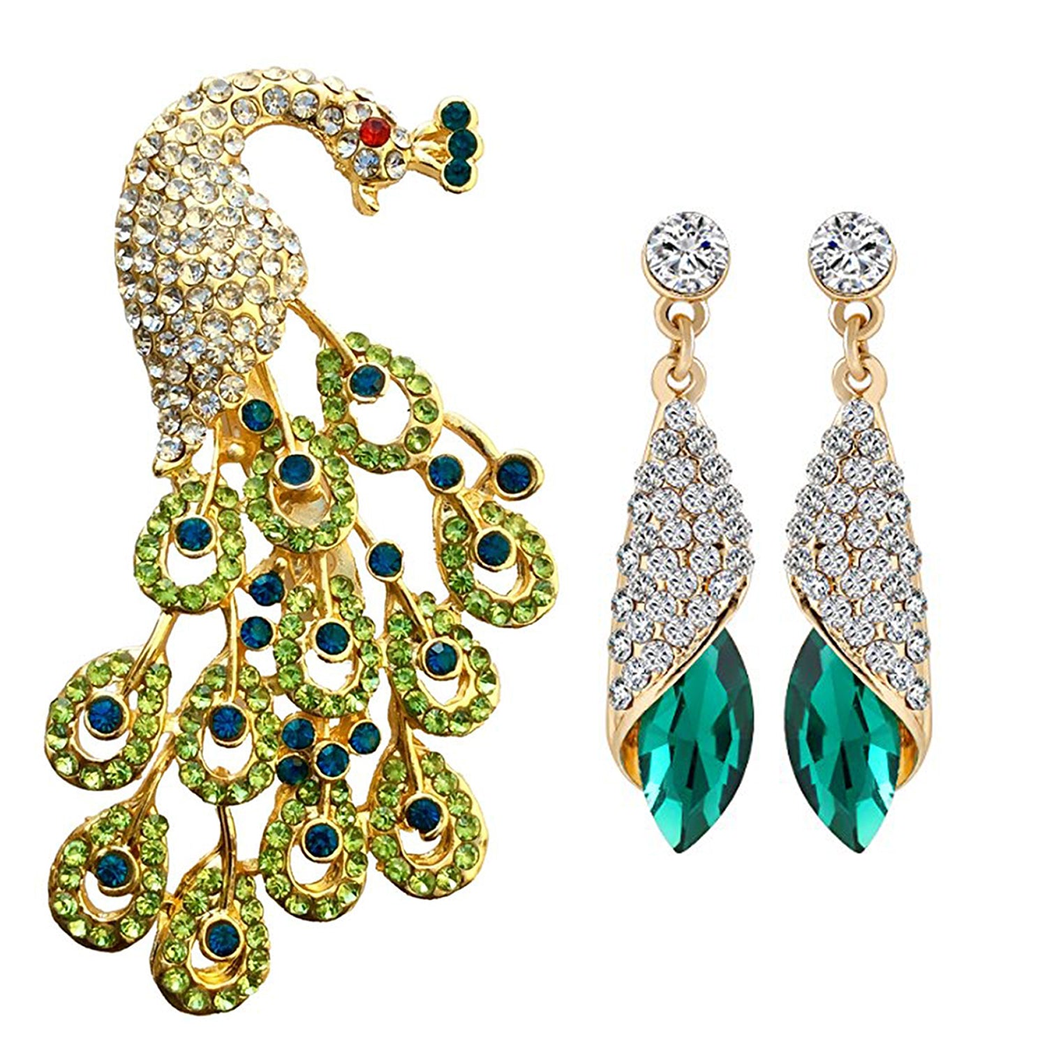 Combo of Peacock-Shaped Brooch / Saree Pin and Dangler Earring