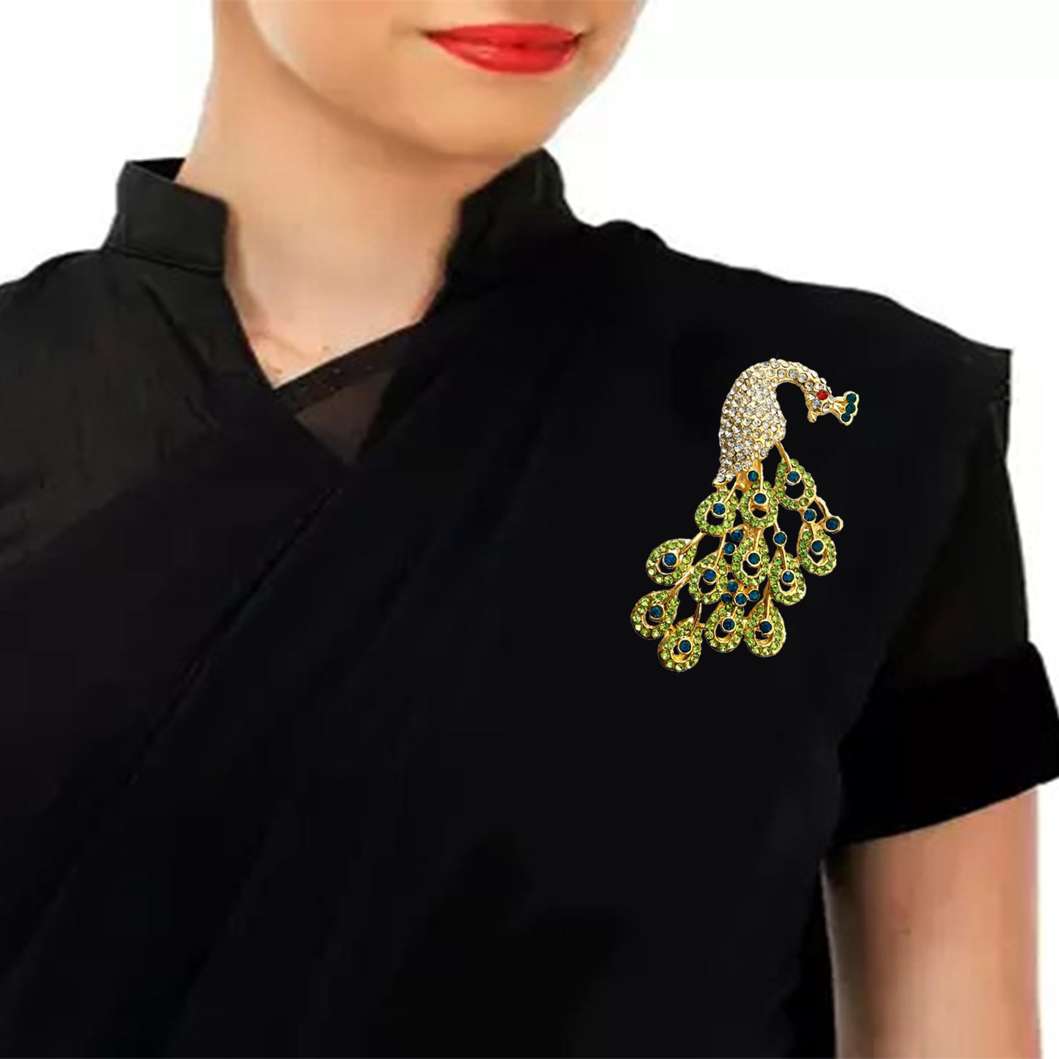 Combo of Peacock-Shaped Brooch / Saree Pin and Dangler Earring