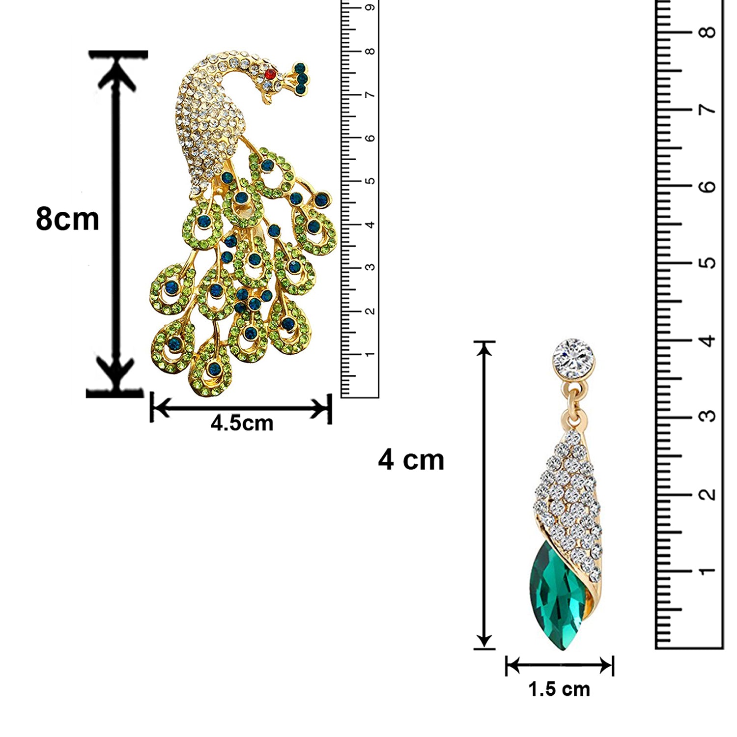 Combo of Peacock-Shaped Brooch / Saree Pin and Dangler Earring