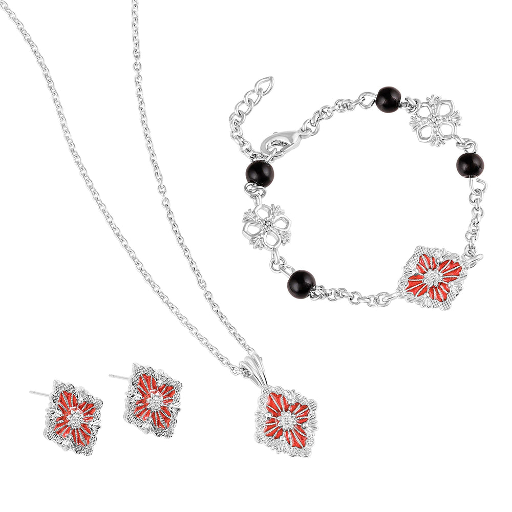 Red Meenakari Floral Jewellery Set