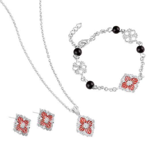 Red Meenakari Floral Jewellery Set