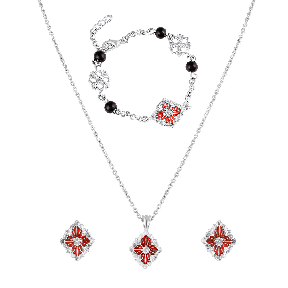 Red Meenakari Floral Jewellery Set
