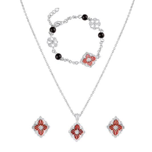 Red Meenakari Floral Jewellery Set