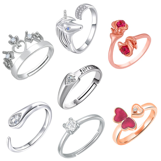 Set of 7 Designers Adjustable Finger Rings Set