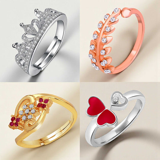Set of 4 Designers Adjustable Finger Rings Set