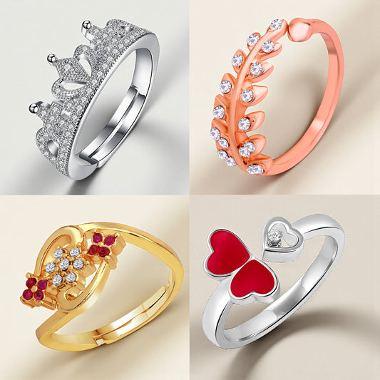 Set of 4 Designers Adjustable Finger Rings Set