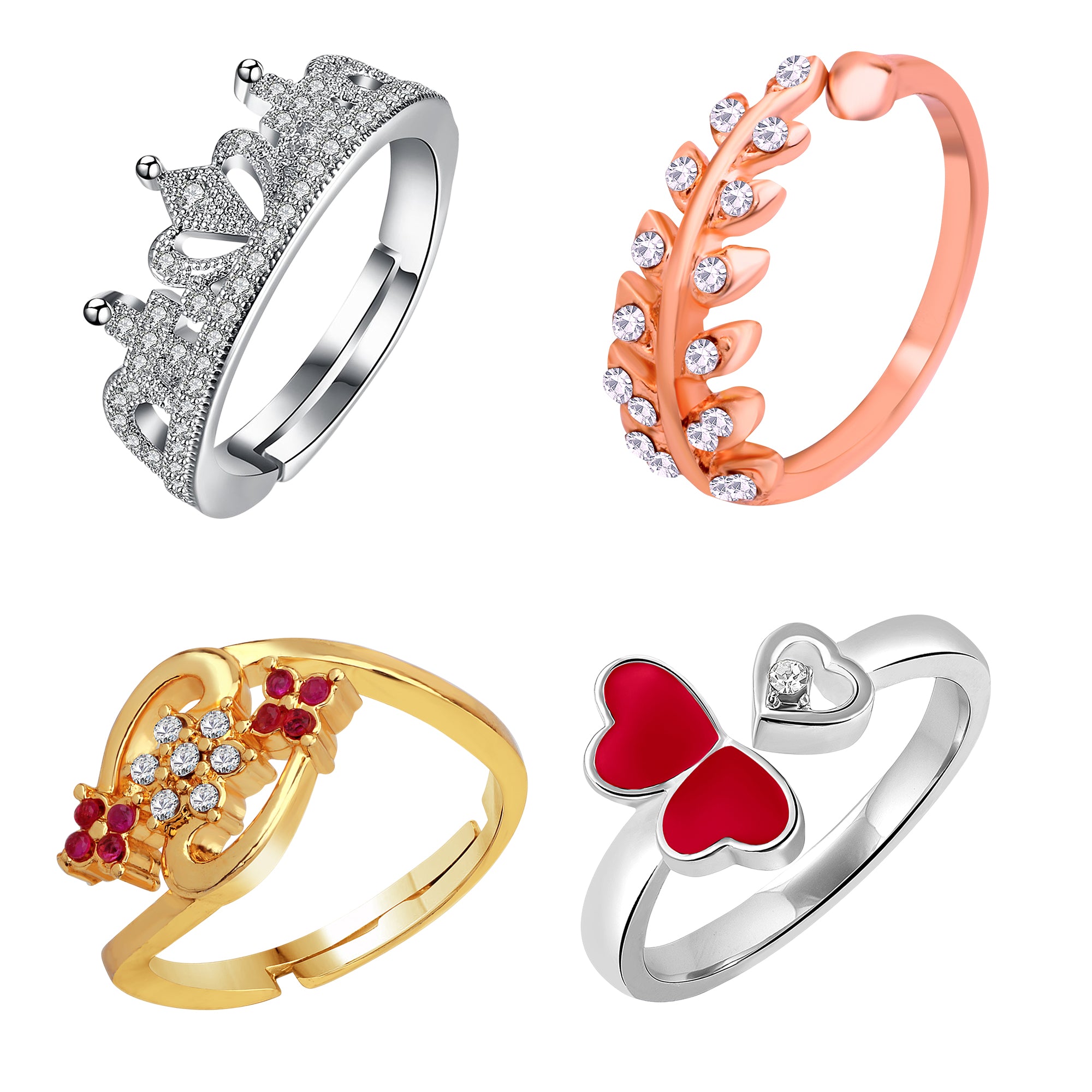 Set of 4 Designers Adjustable Finger Rings Set