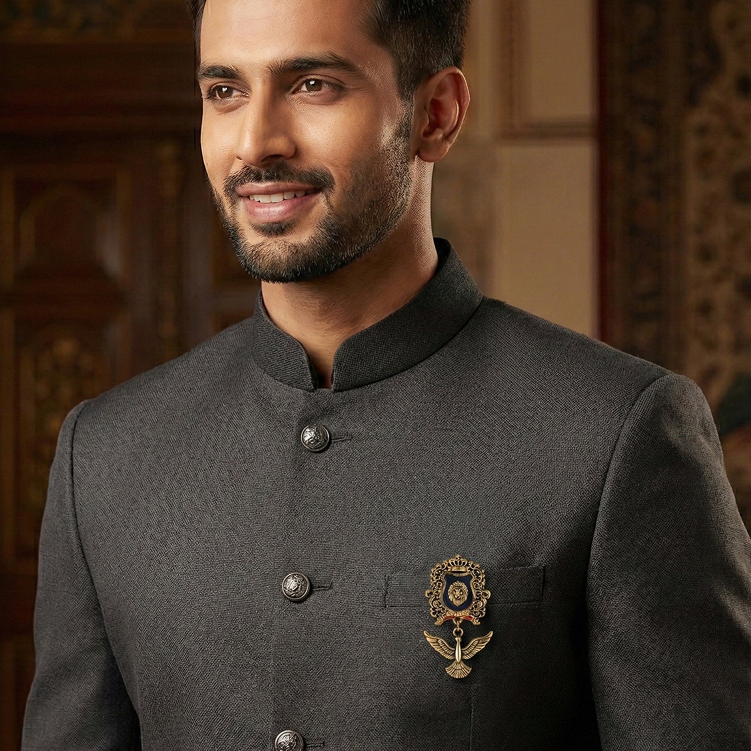 Comb of Eagle-Camel-Themed Designer Lapel Pin Brooch