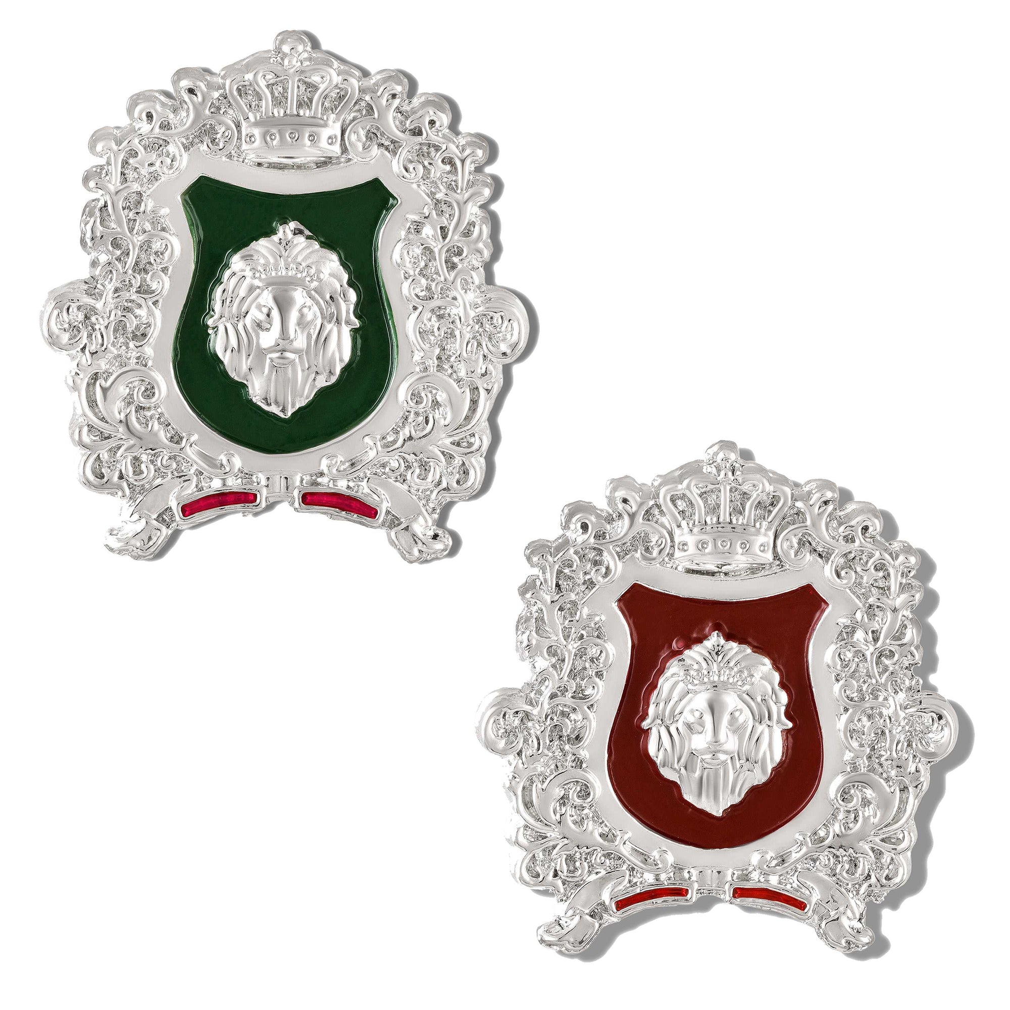 Combo of Royal Crest Green & Maroon Meenakari Enamel Lion-Theme Brooch