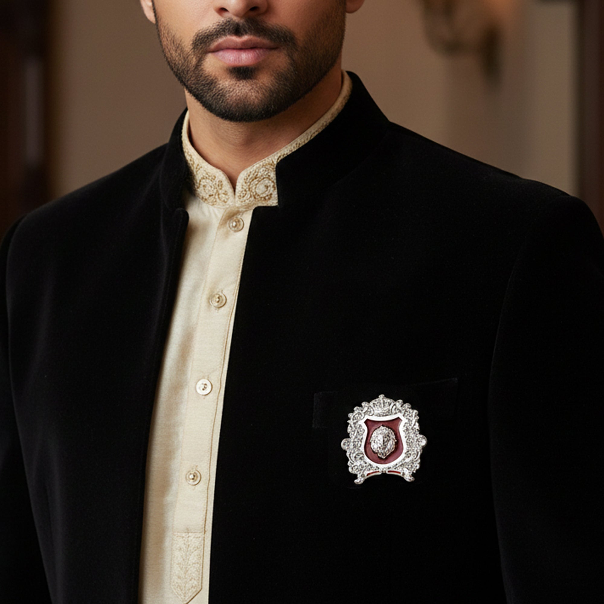 Combo of Royal Crest Green & Maroon Meenakari Enamel Lion-Theme Brooch