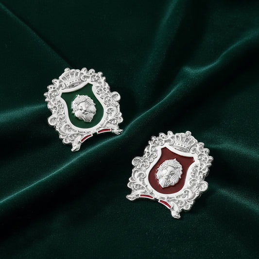Combo of Royal Crest Green & Maroon Meenakari Enamel Lion-Theme Brooch