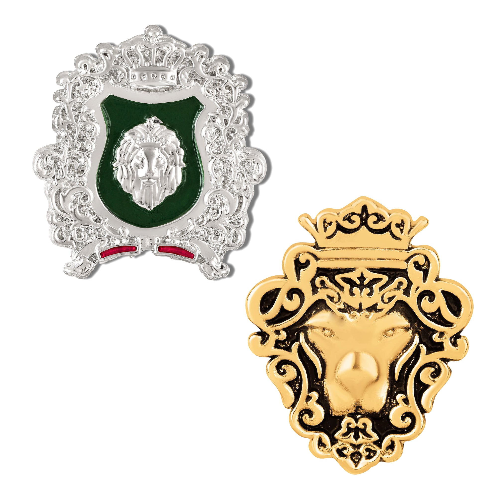 Combo of Royal Crest & Meenakari Enamel Lion-Theme Brooch