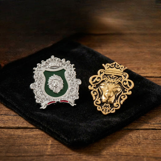 Combo of Royal Crest & Meenakari Enamel Lion-Theme Brooch