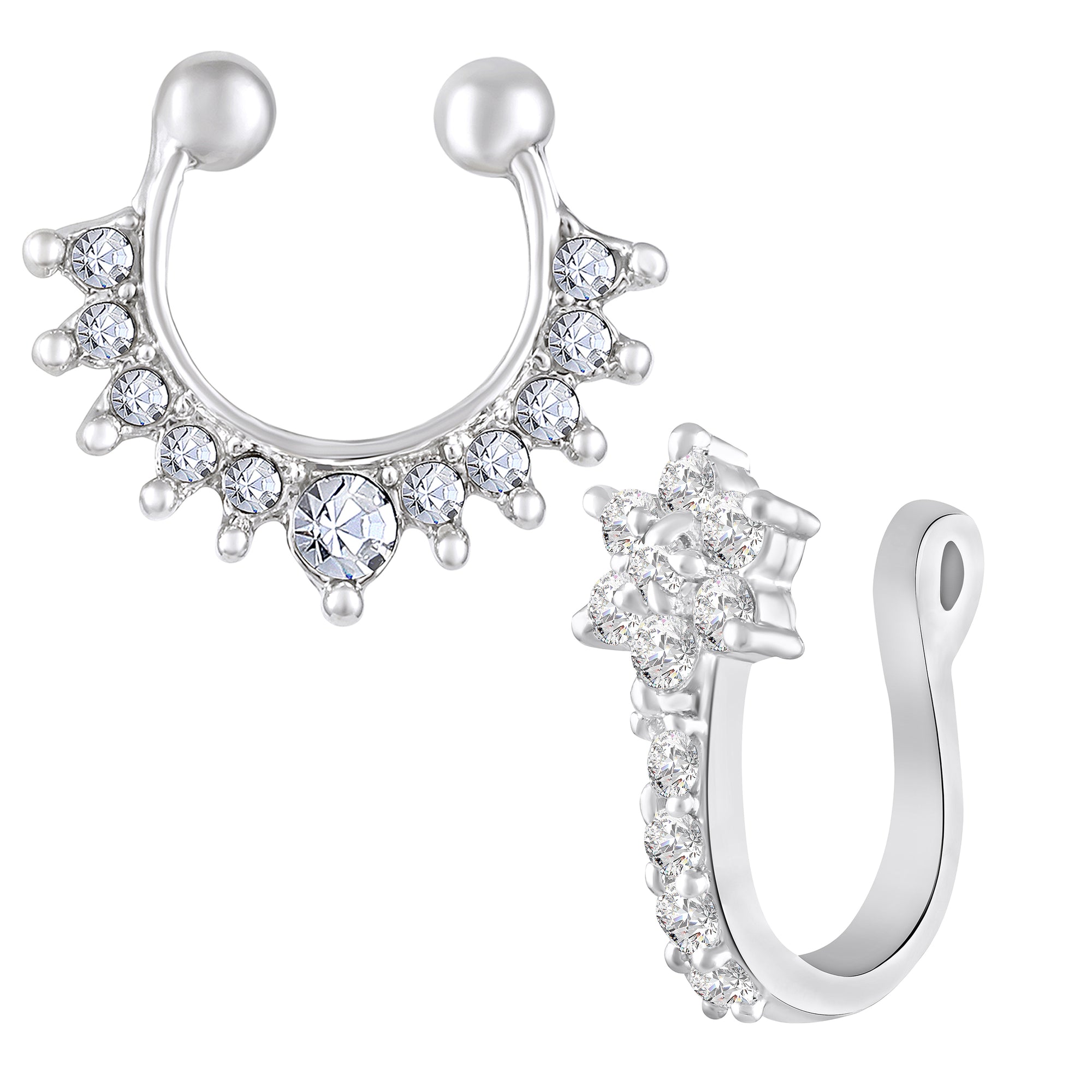 Combo of 2 Shiny Crystals Piercing Nose Rings Set
