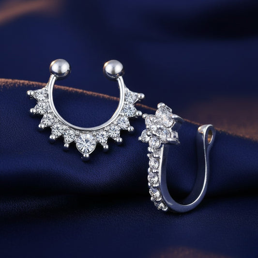 Combo of 2 Shiny Crystals Piercing Nose Rings Set