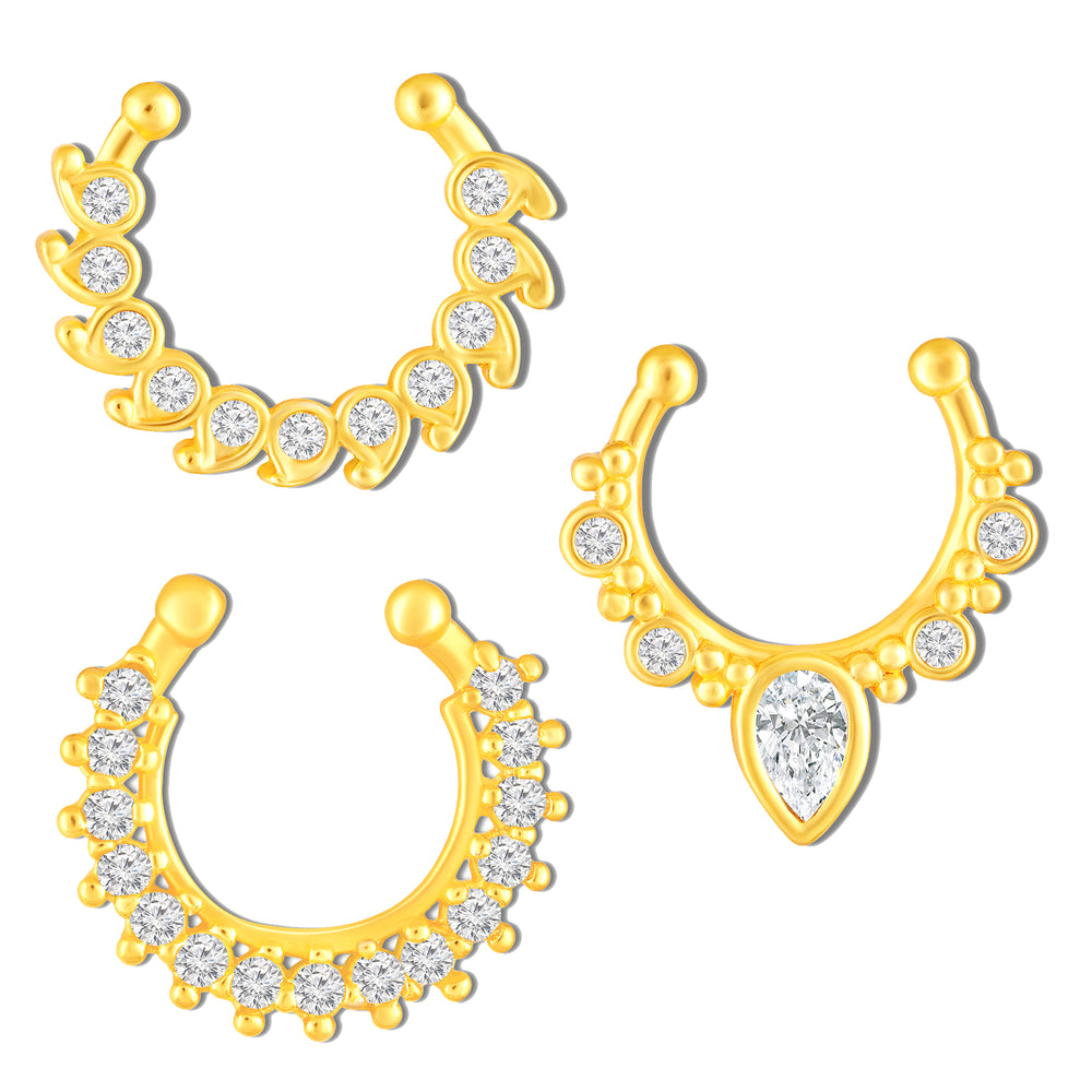 White Crystals Septum Nose Ring Combo