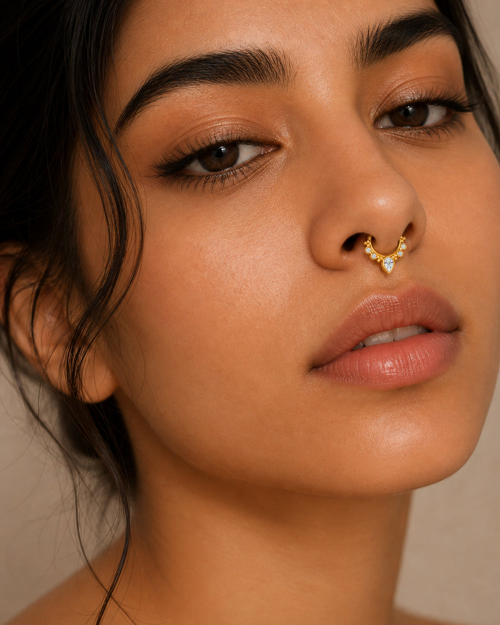White Crystals Septum Nose Ring Combo