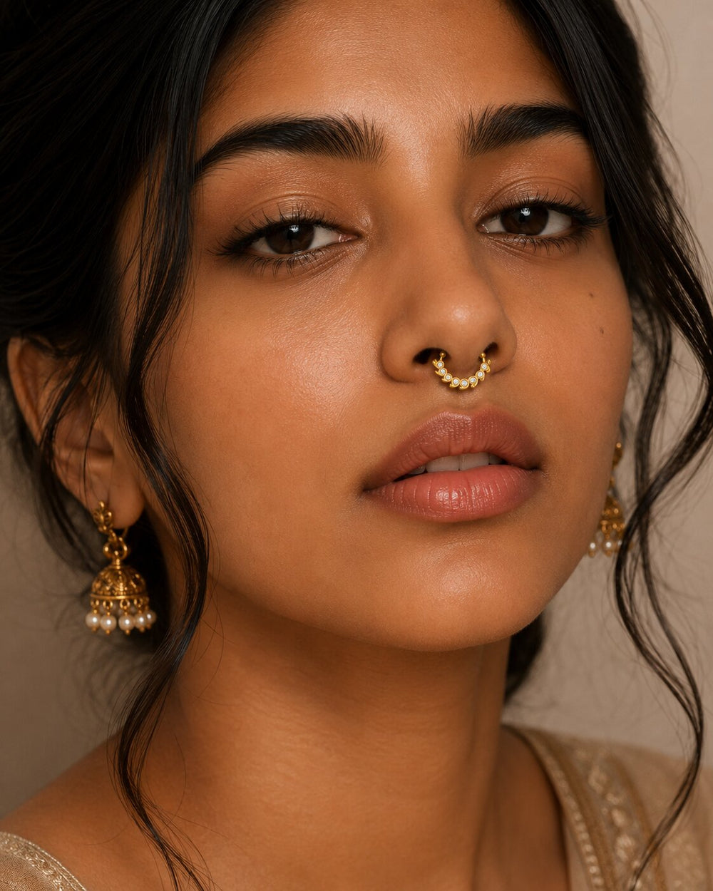 White Crystals Septum Nose Ring Combo