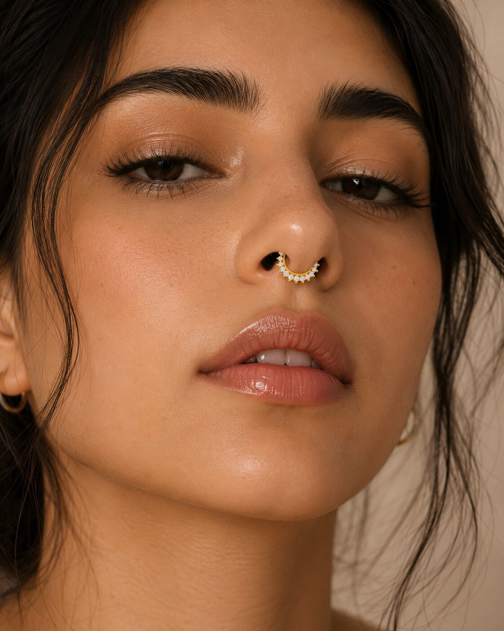 White Crystals Septum Nose Ring Combo