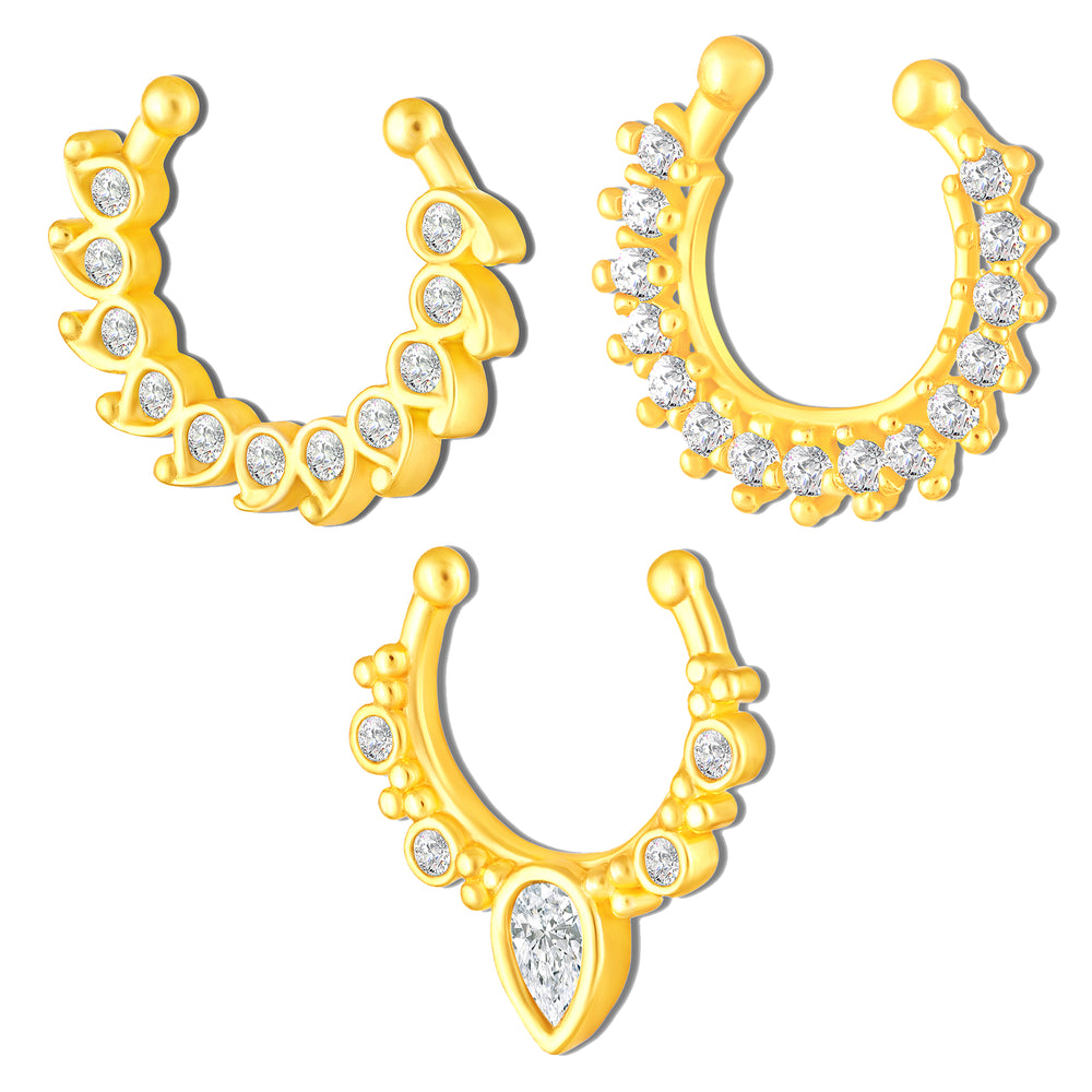 White Crystals Septum Nose Ring Combo