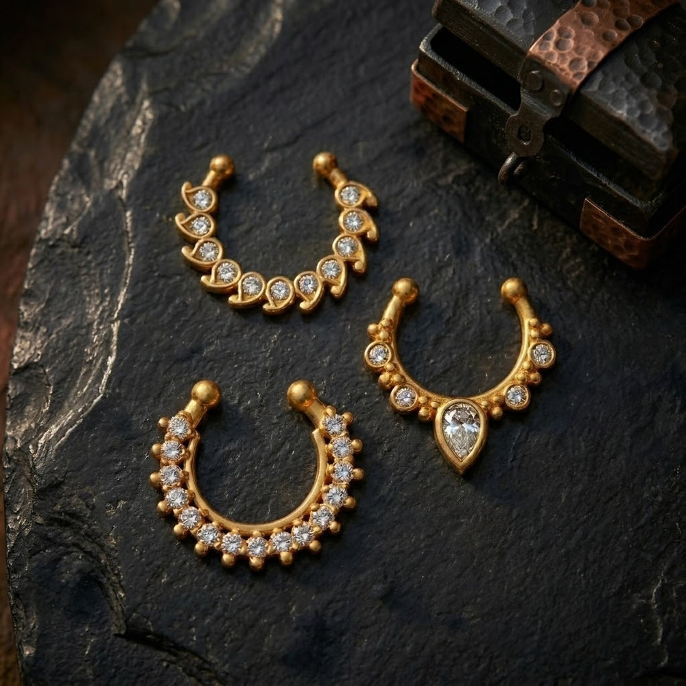 White Crystals Septum Nose Ring Combo