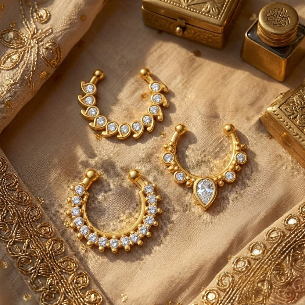 White Crystals Septum Nose Ring Combo