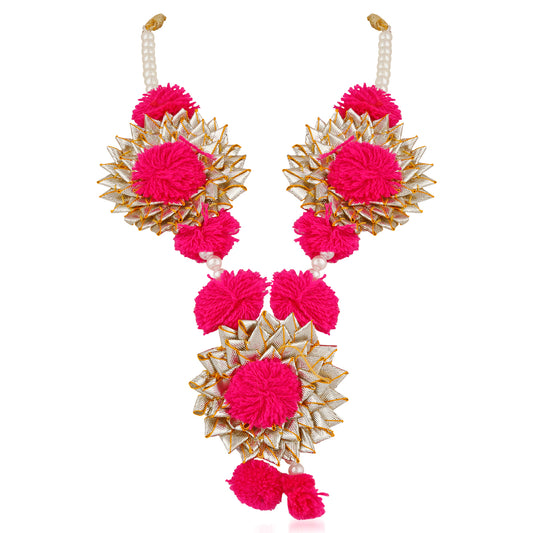 Gotta Patti Red Floret Pearl Jewellery set combo