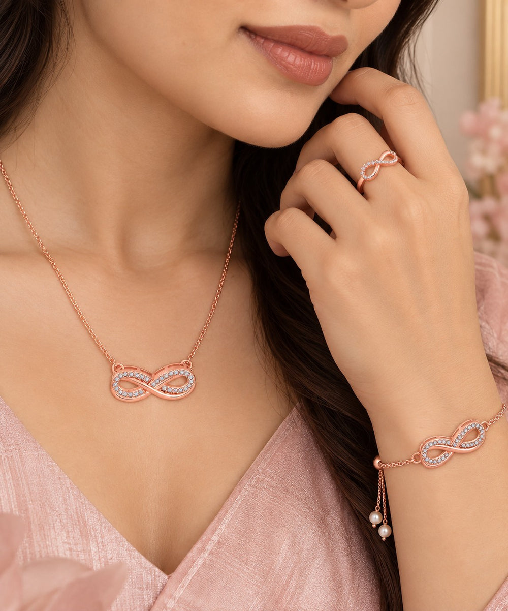 Eternal Bond Infinity Pendant, Bracelet and Ring Combo