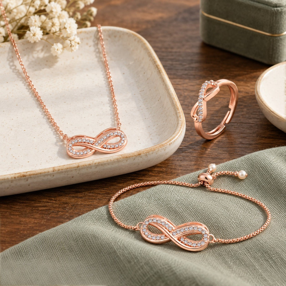 Eternal Bond Infinity Pendant, Bracelet and Ring Combo