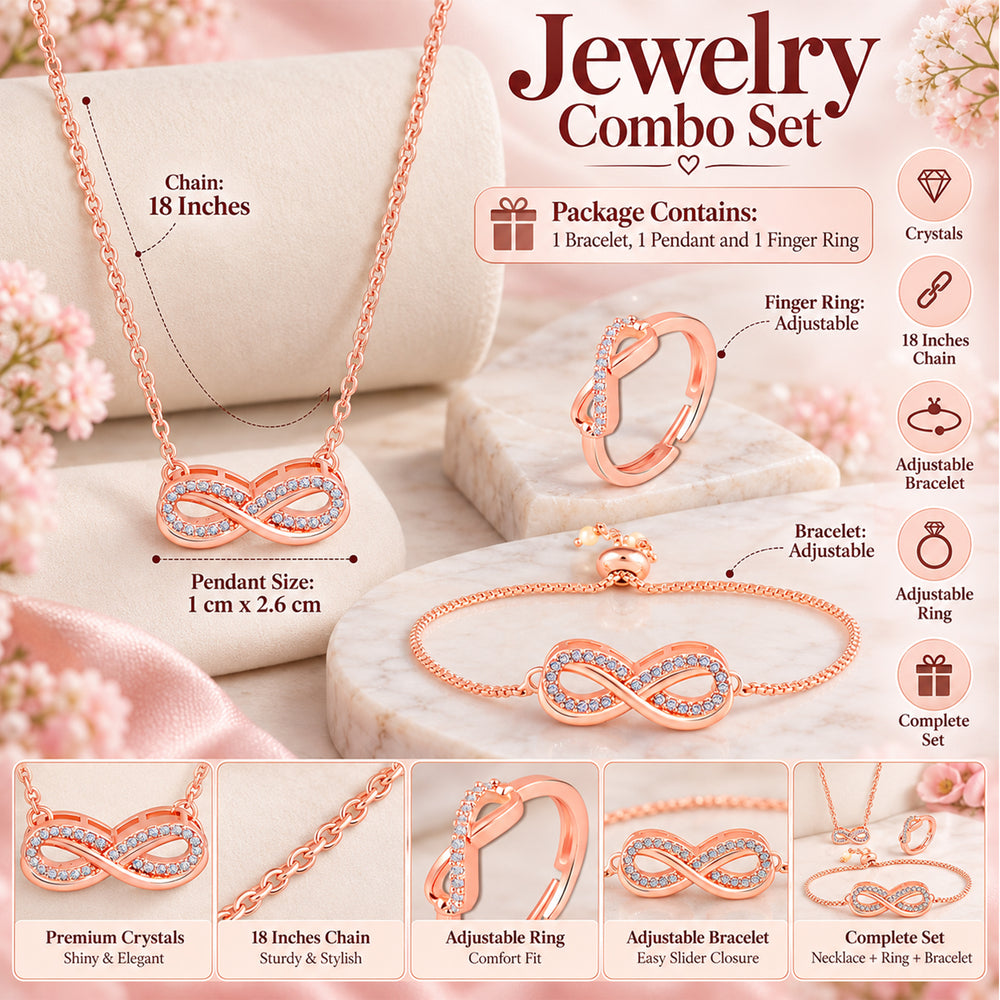 Eternal Bond Infinity Pendant, Bracelet and Ring Combo
