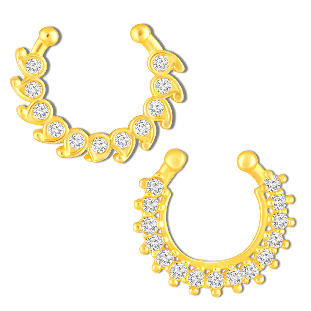White Crystals Studded Designer Septum Nose Ring Combo