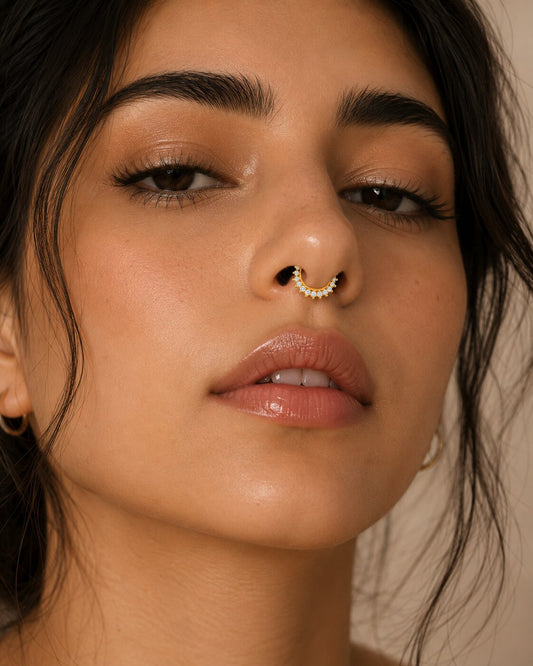 White Crystals Studded Designer Septum Nose Ring Combo