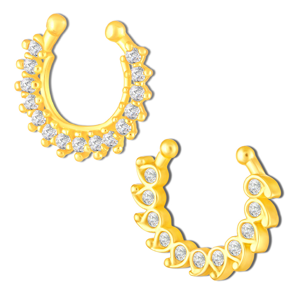 White Crystals Studded Designer Septum Nose Ring Combo
